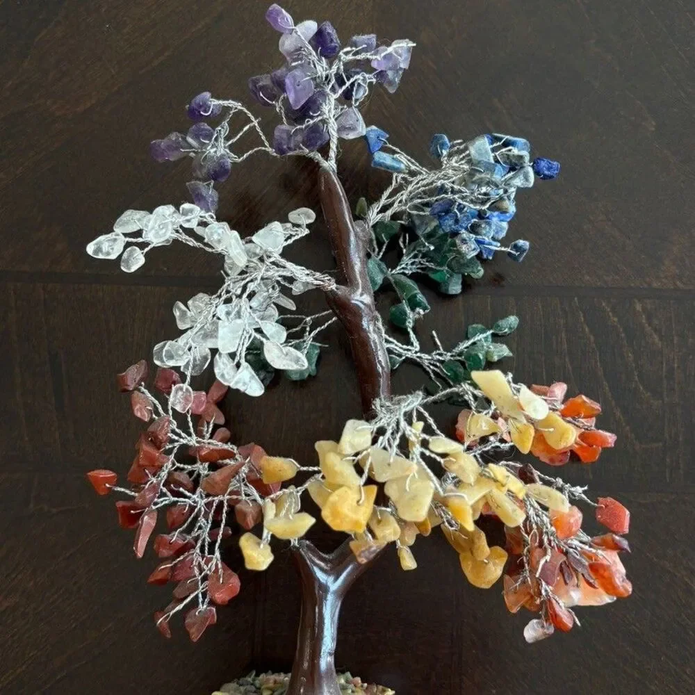 Seven Chakra Reiki Healing Crystal Golden Wire Gemstone Tree Stability & Peace